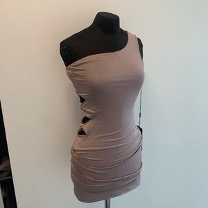 Beige Mini Bodycon Dress with sparkly slits